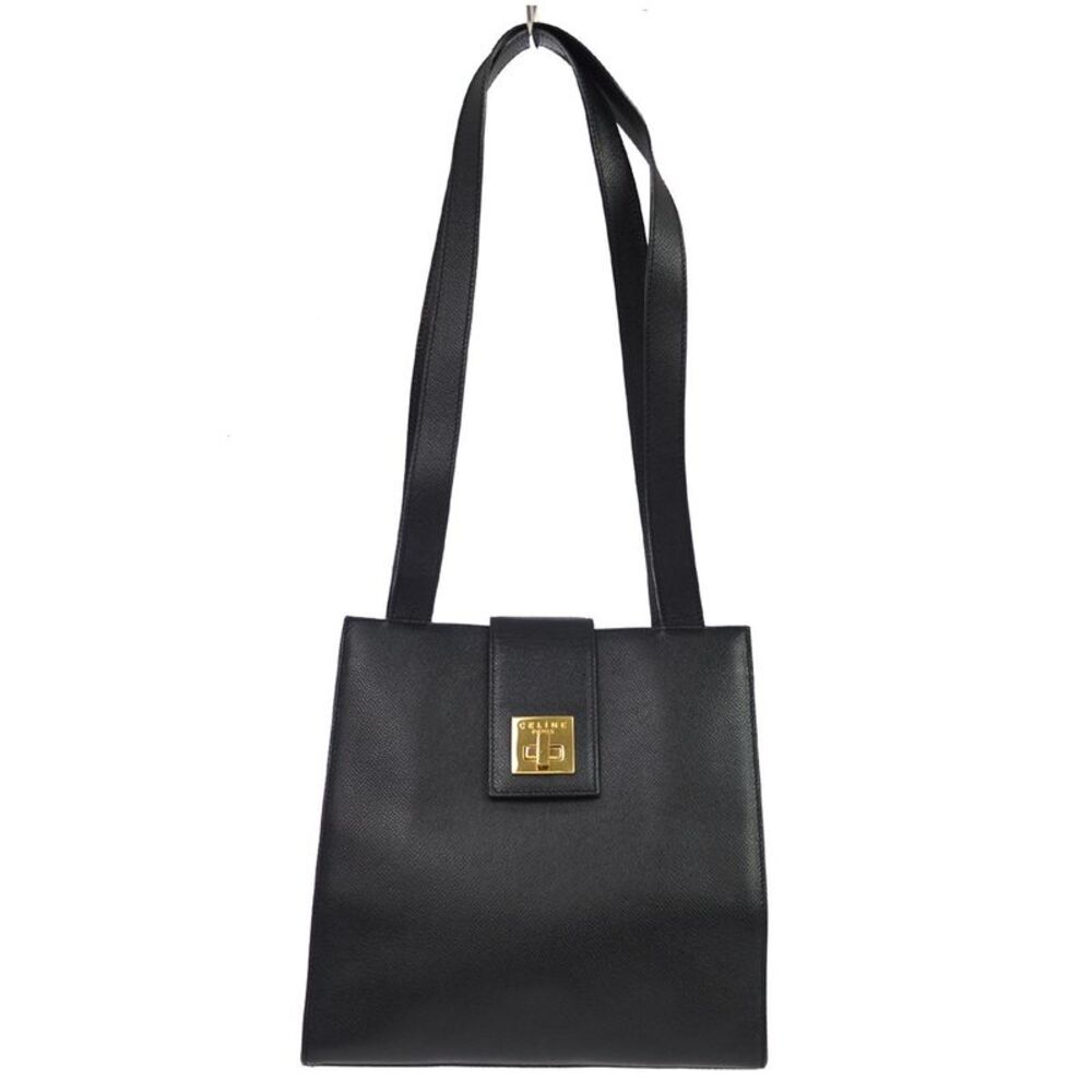 Celine Vintage Turnlock Leather Black Leather Shoulder Bag Bag